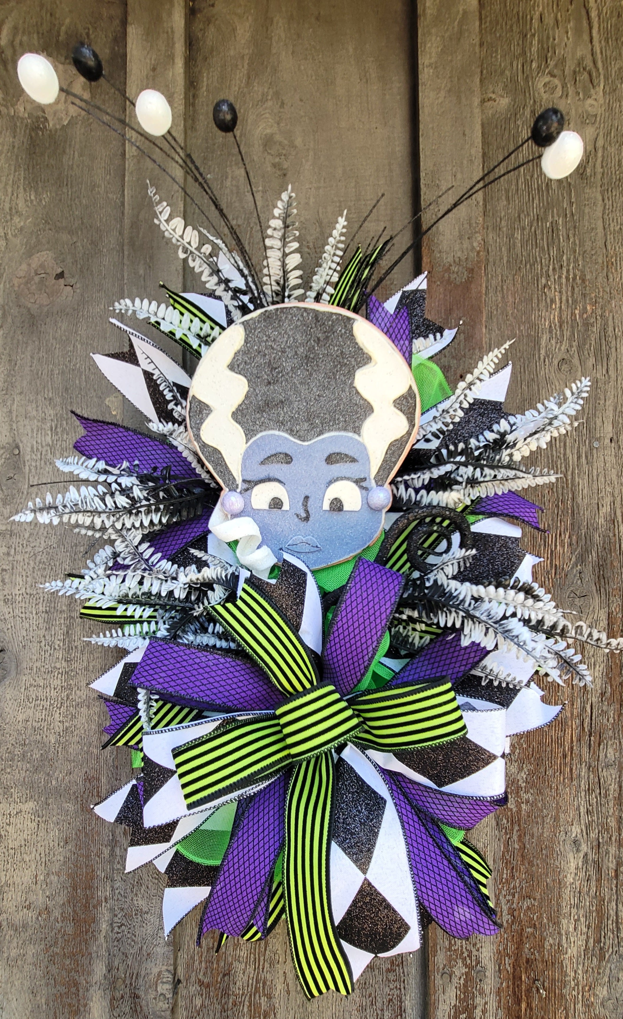 Halloween Wreath – Neon Green Purple Monster Bride Door Wreath