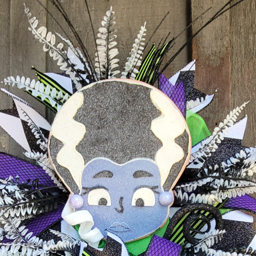 Halloween Wreath – Neon Green Purple Monster Bride Door Wreath