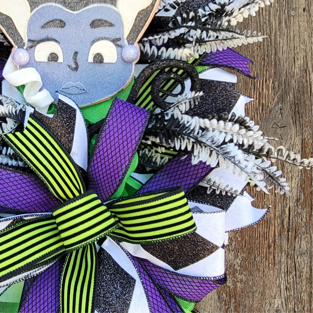 Halloween Wreath – Neon Green Purple Monster Bride Door Wreath