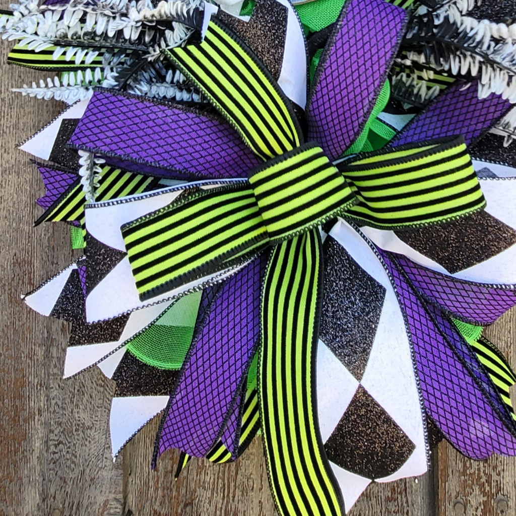 Halloween Wreath – Neon Green Purple Monster Bride Door Wreath