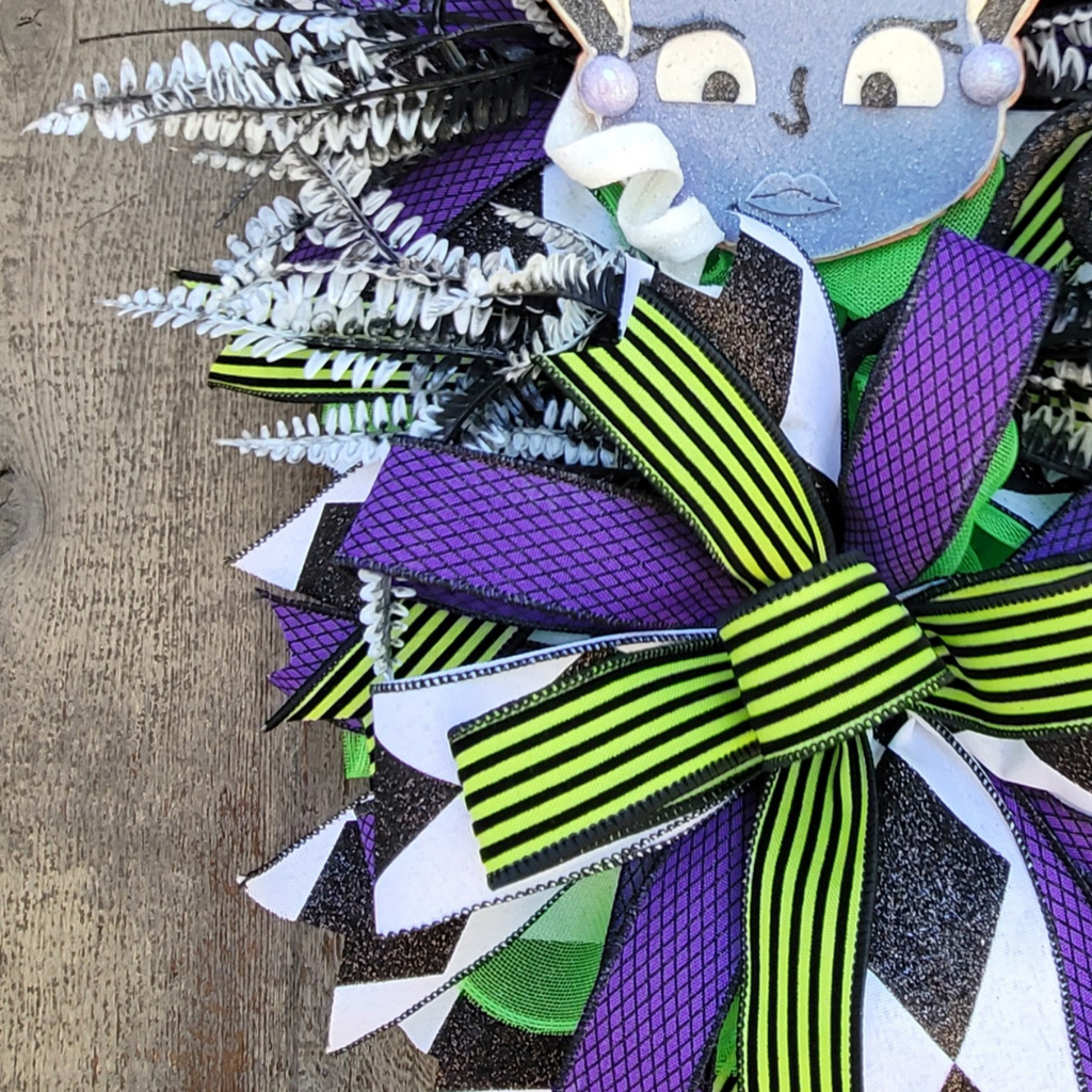 Halloween Wreath – Neon Green Purple Monster Bride Door Wreath