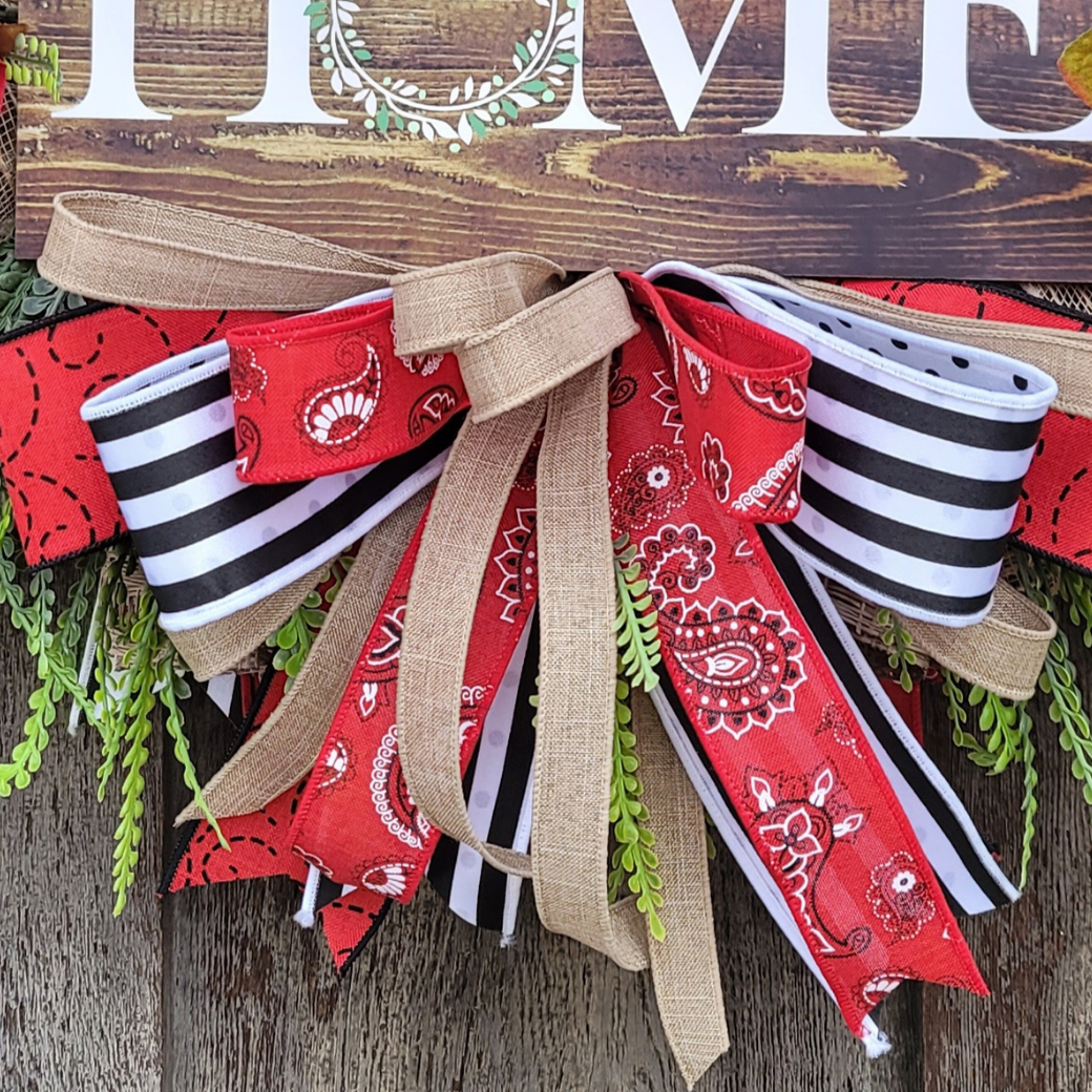 Rustic Home Wreath with Red Roses – Farmhouse Front Door Wreath with Wood Home Sign