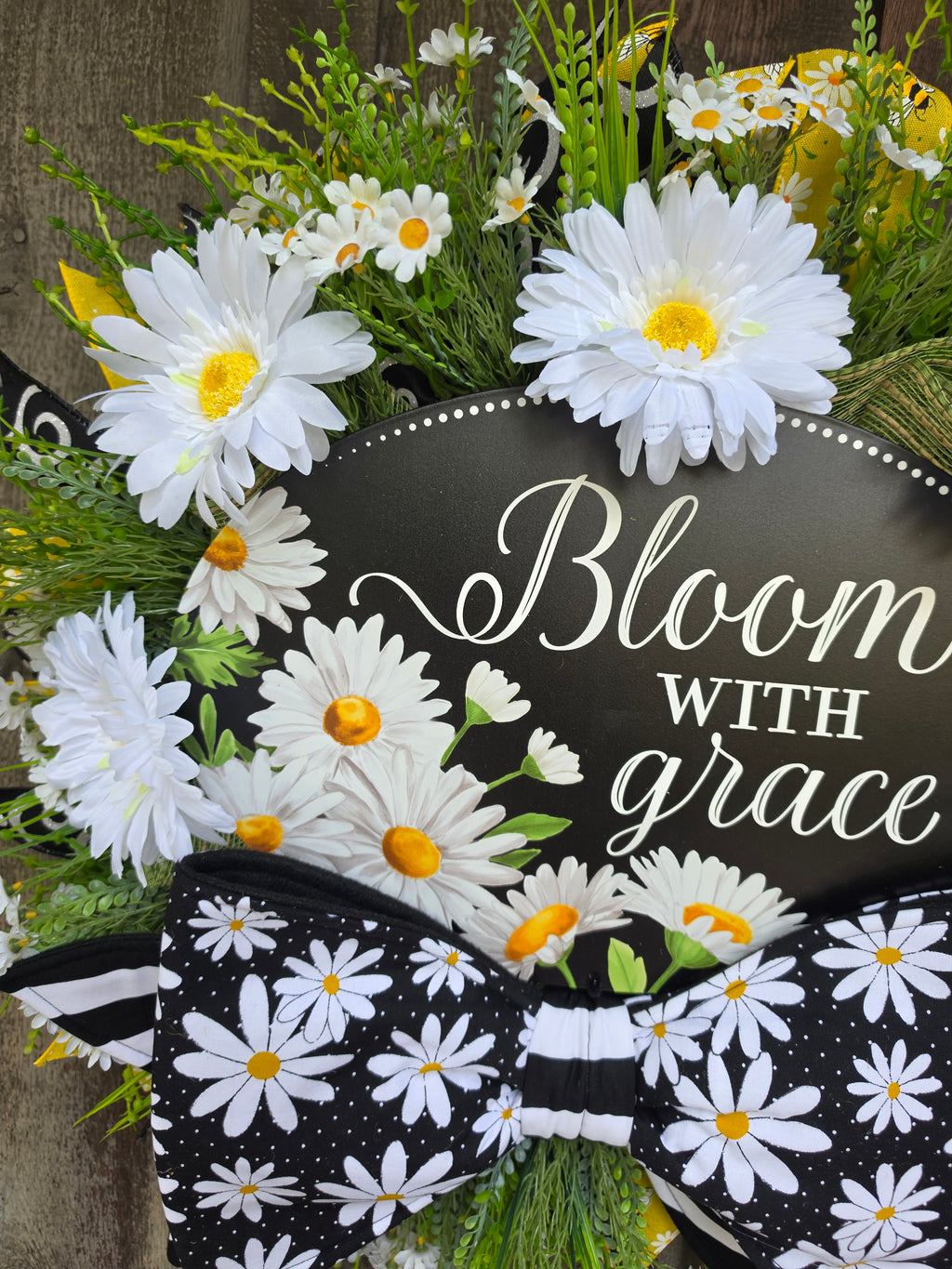 Bloom With Grace Daisy Wreath | Spring Summer Front Door Wreath | Black White Daisy Farmhouse Door Decor