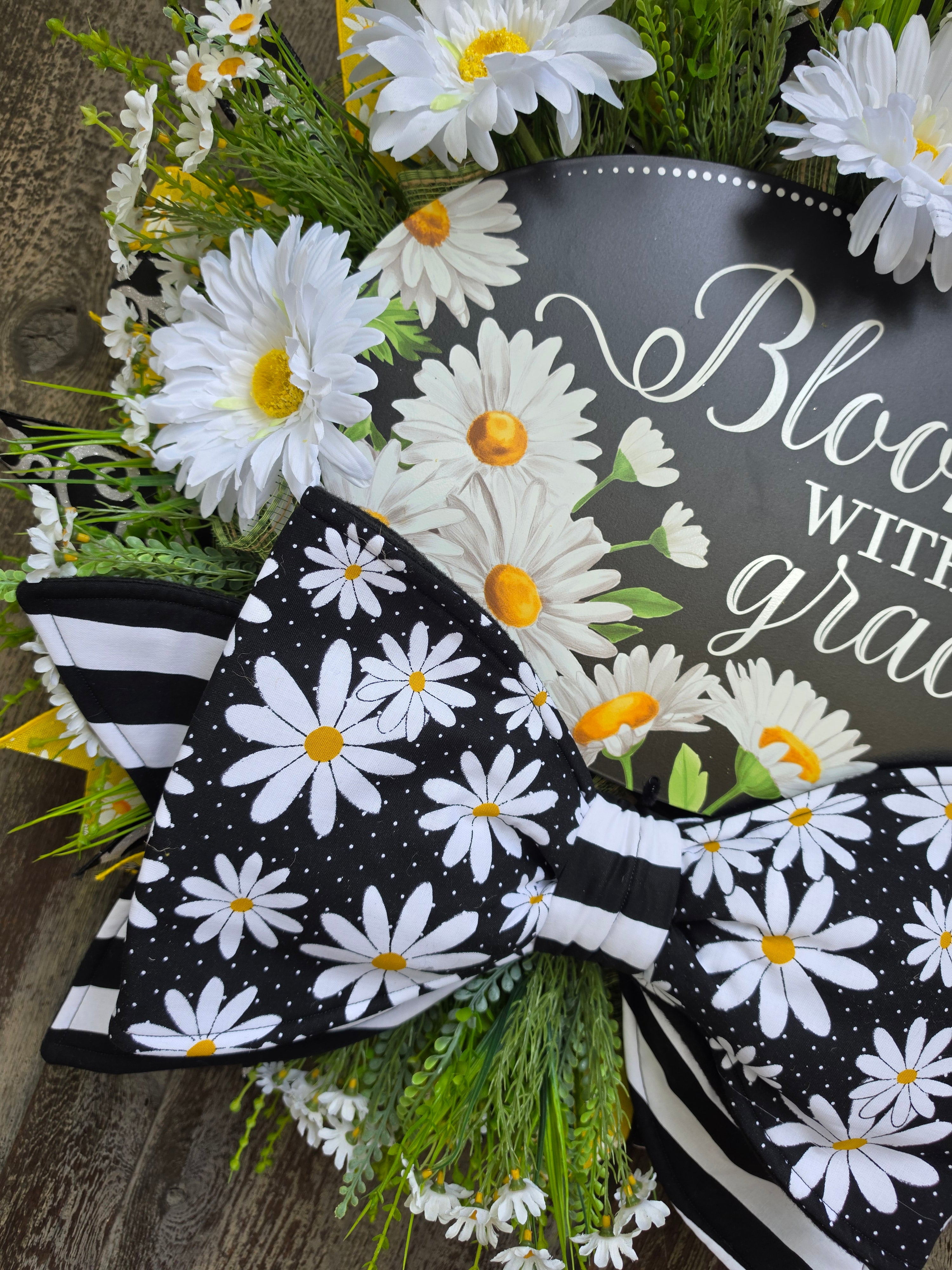 Bloom With Grace Daisy Wreath | Spring Summer Front Door Wreath | Black White Daisy Farmhouse Door Decor