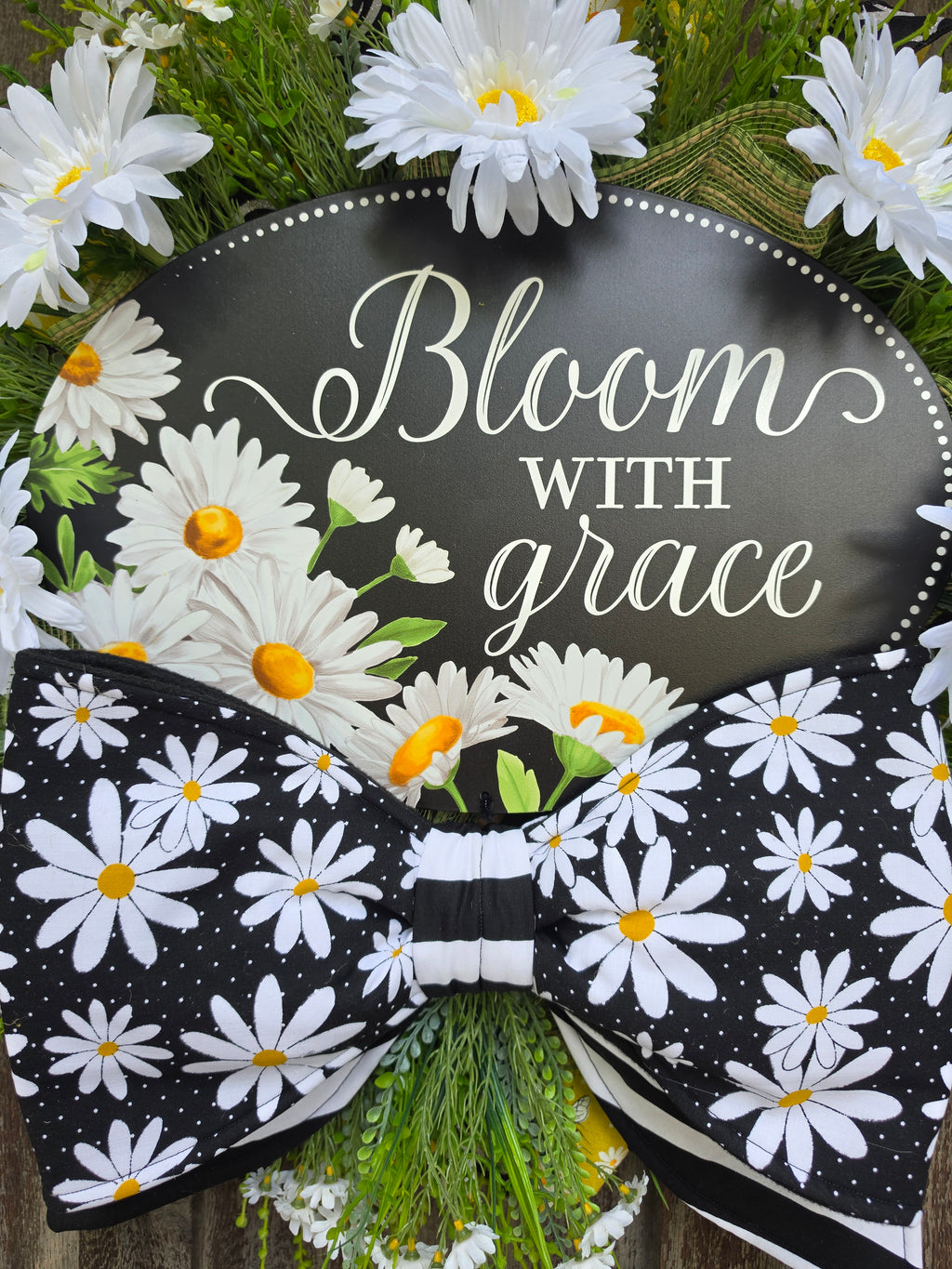 Bloom With Grace Daisy Wreath | Spring Summer Front Door Wreath | Black White Daisy Farmhouse Door Decor