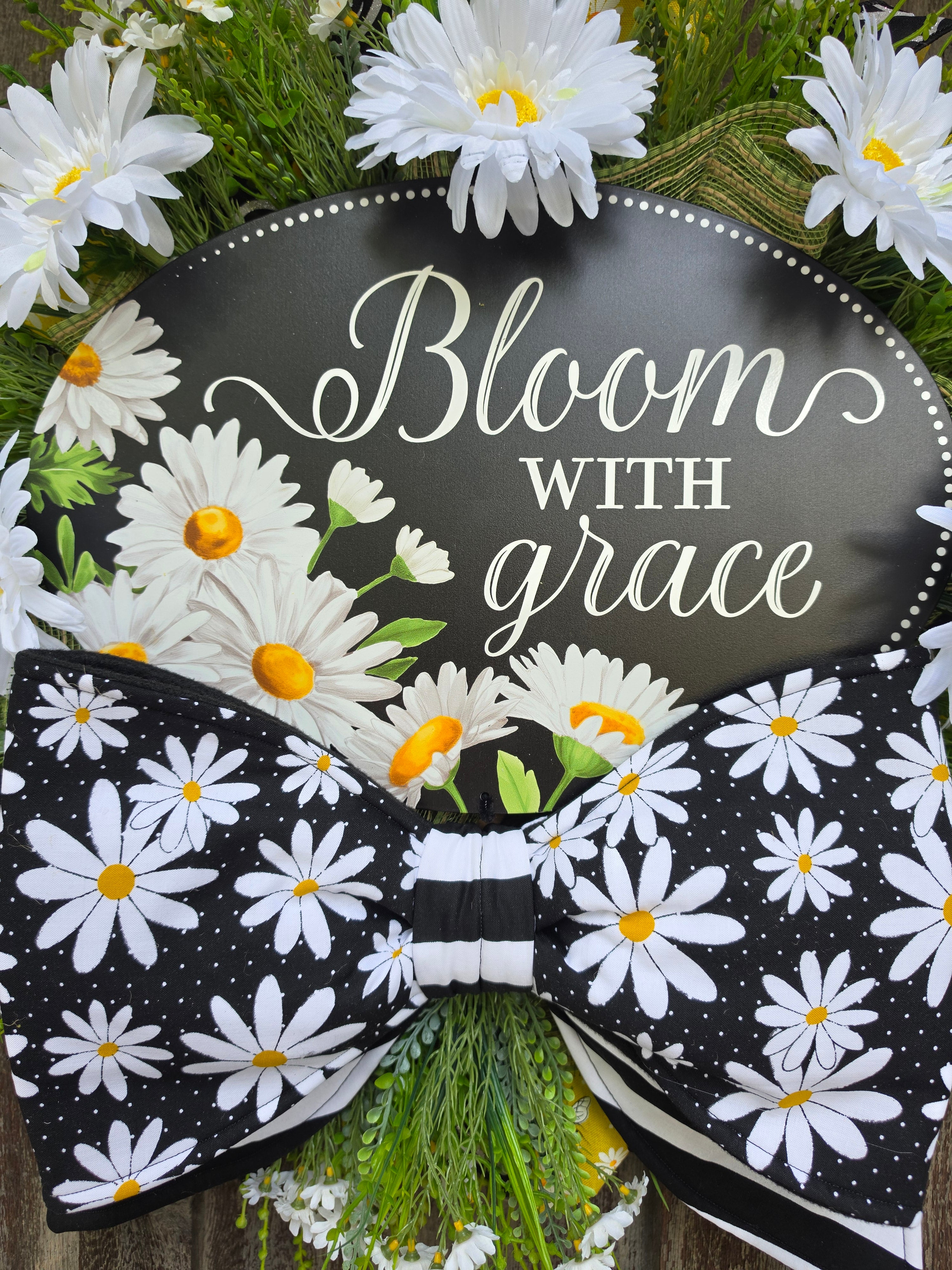 Bloom With Grace Daisy Wreath | Spring Summer Front Door Wreath | Black White Daisy Farmhouse Door Decor